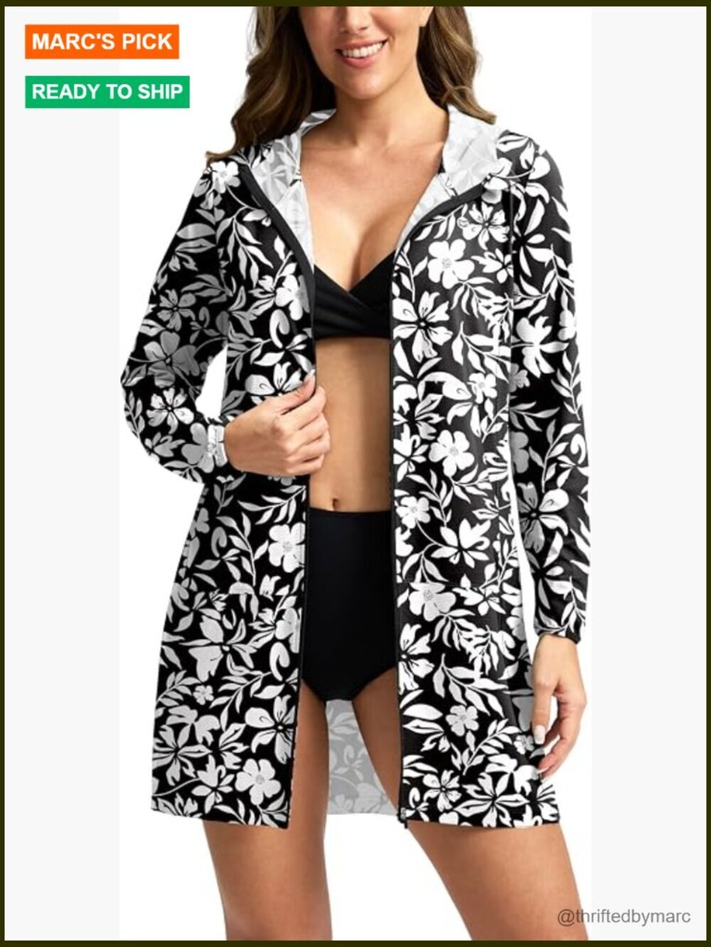 UPF 50+ Swim Cover Up Sun Protection Hoodie Long Jacket SPF Lightweight Beach